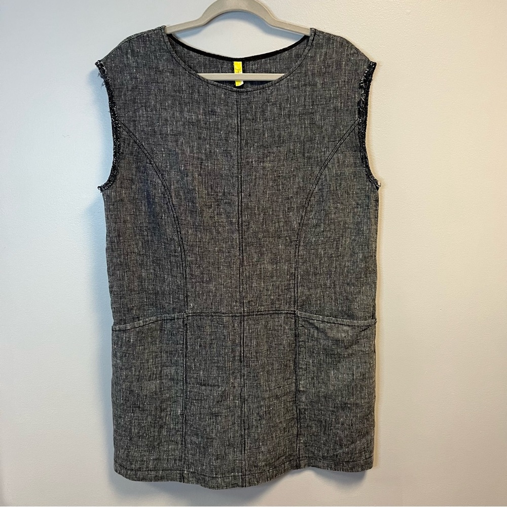Free People Tunic Heathered Grey-Blue Shift Dress 100% Linen Sz S EUC